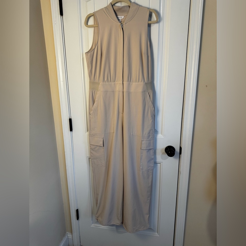 Athleta Sleeveless Cargo Jumpsuit in Light Beige - Picture 2 of 14